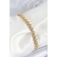 Pirinç Zirkon Taşlı Yarım Topcuk Model Gold Renk VIP Seri Kadın Bileklik