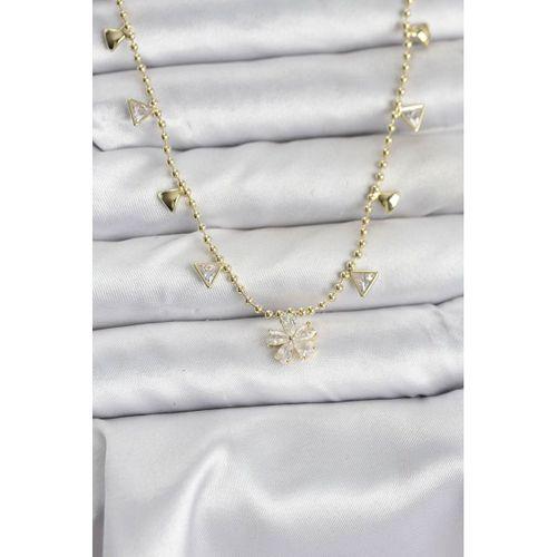 Pirinç Gold Renk Zirkon Taşlı Çiçek Model Kadın Kolye