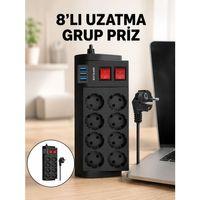 Termal Korumalı 8 Prizli 3 Usb’li Uzatma Kablosu Yeni Nesil