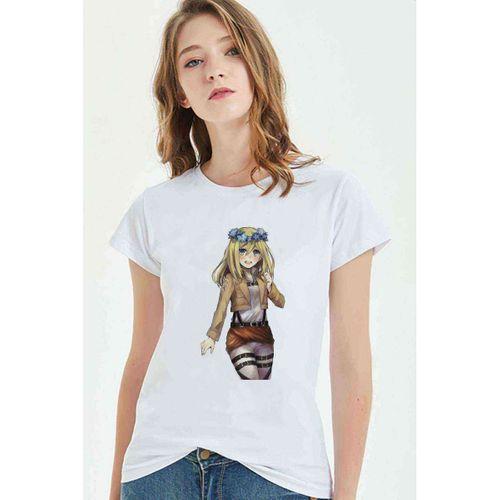 Anime Attack On Titan Baskılı Beyaz Kadın Tshirt