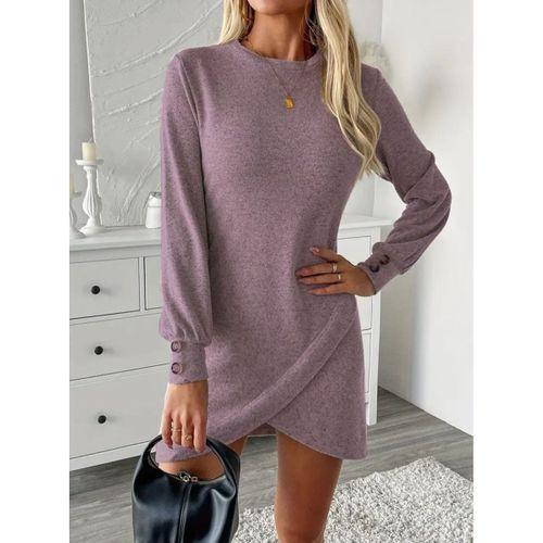 Kadın Uzun Kollu Bisiklet Yaka önden Asimetrik Kesim Detaylı Mini Yumoş Elbise