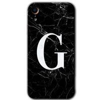 MRCİLETİSİM iPhone XR Kılıf Kapak - Siyah Mermer Desenli G Harfi +Hayalet Ekran Yandan Gözükmez