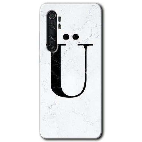 MRCİLETİSİM Xiaomi Mi Note 10 Lite Kılıf HD Desen Baskı Arka Kapak+Temperli Cam-Beyaz Mermer Desenli Ü Harfi
