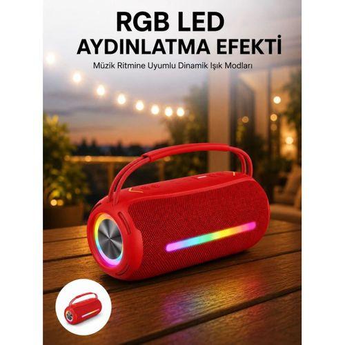 360 Rgb Led'li Taşınabilir Bluetooth Hoparlör – Kırmızı, Usb/tf Destekli