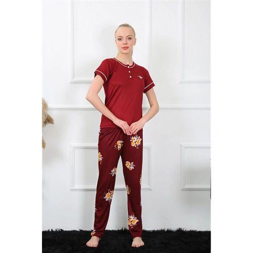 Kadın Bordo Kısa Kol Pijama Takım