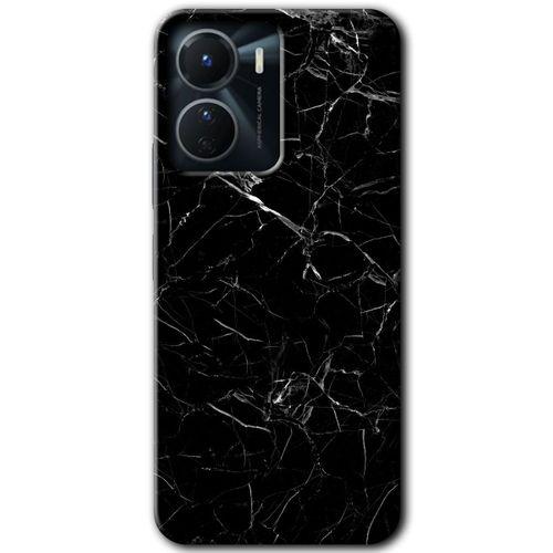Vivo Y16 Kılıf HD Desen Baskılı Arka Kapak - Siyah Mermer