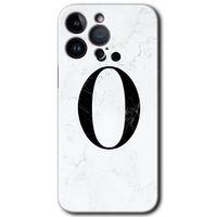 iPhone 14 Pro Max Kılıf HD Desen Baskılı Arka Kapak - Temperli Cam - Beyaz Mermer Desenli Ö Harfi