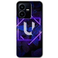 Vivo Y35s Kılıf HD Desen Baskılı Arka Kapak - Dark Neon Yaprak U Harfi