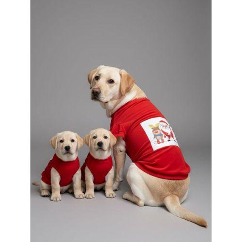 Santa and Friend Rudolph Orta ve Büyük Irk Köpek Tişörtü Yılbaşı Noel