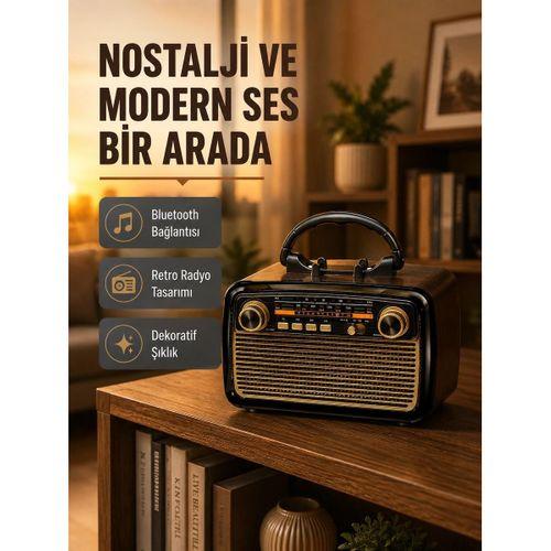 Led’li Nostaljik Bluetooth Hoparlör – Vintage Tasarım, Ahşap Doku