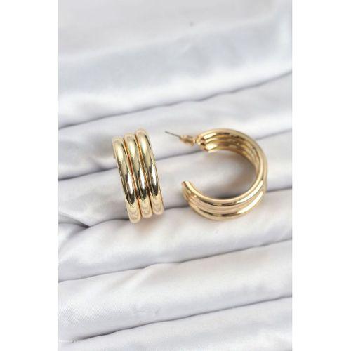 3'lü Görünüm 316L Çelik Gold Renk Kadın Küpe - TJ-BKP11583