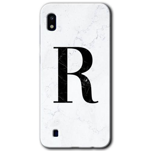 MRCİLETİSİM Samsung Galaxy A10 Kılıf Baskılı Kapak - Beyaz Mermer Desenli R Harfi +Tam Ekran Koruyucu