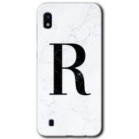 MRCİLETİSİM Samsung Galaxy A10 Kılıf Baskılı Kapak - Beyaz Mermer Desenli R Harfi +Tam Ekran Koruyucu