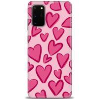 Samsung Galaxy S20 Plus Kılıf HD Baskılı Kılıf - Pembe Kalp + Tam Ekran Koruyucu
