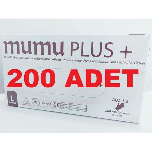 Mumu Plus 200'lü Paket Large (L) Beden Pudrasız Nitril Muayene Eldiveni Mavi