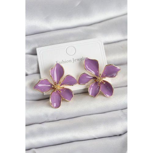 Mor Mineli Çiçek Model Pirinç Kadın Küpe