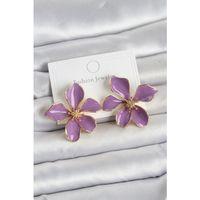 Mor Mineli Çiçek Model Pirinç Kadın Küpe