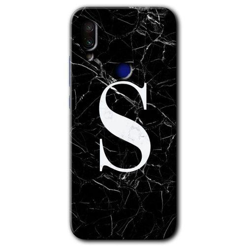 Xiaomi Redmi Note 7 Kılıf HD Desen Baskılı Arka Kapak+Temperli Cam - Mermer Desenli S Harfi