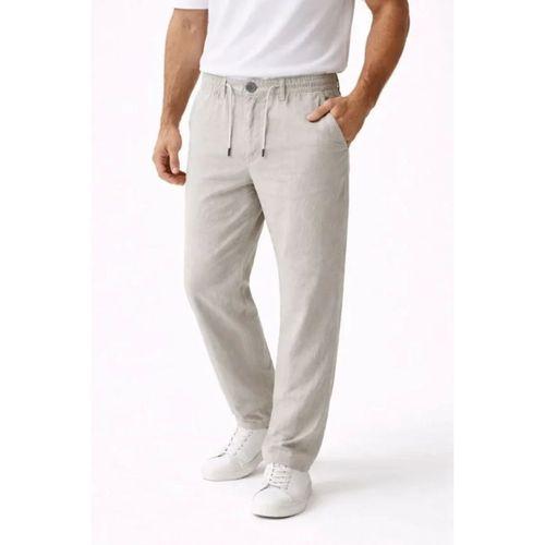 Erkek Keten Cepli Pantolon Lastikli Bel Bağcıklı Önden Fermuarlı - Gri