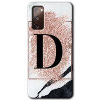 Galaxy S20 FE Kılıf HD Desen Baskılı Arka Kapak - Pembe Mermer Desenli D Harfi + Kırılmaz Cam