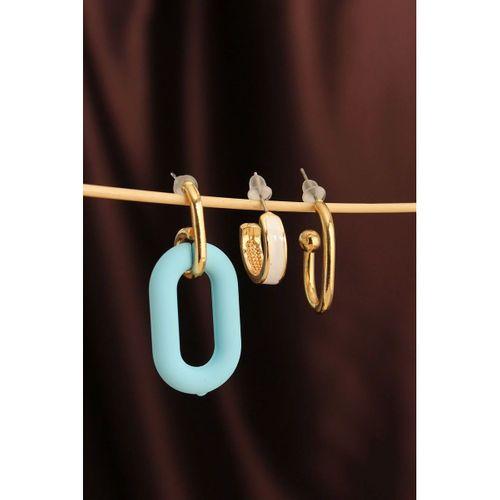 Mavi Renk Uzun Oval Halka Küpe Seti