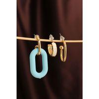 Mavi Renk Uzun Oval Halka Küpe Seti