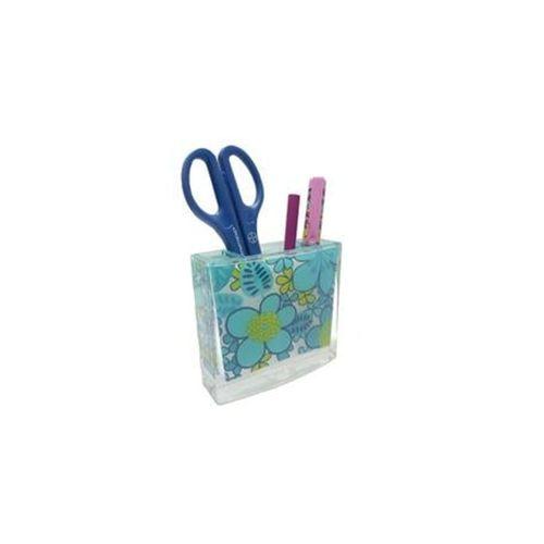 2 Adet Kalemlik Mavi Çiçekli Akrilik Ofis Gereci  10X10X3Cm