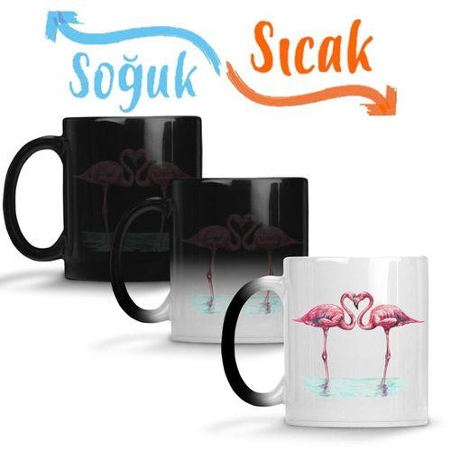Aşk Kuşları Flamingo 3 Sihirli Kupa Bardak Porselen