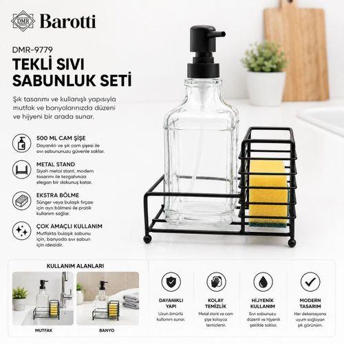 Cam Sıvı Sabunluk 500 ml Siyah Metal Stand ve Pompa