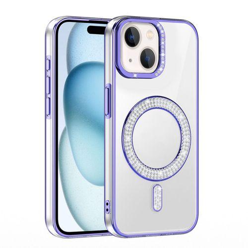 Apple iPhone 15 Kılıf Pırlanta Taş Tasarımlı M-safe Şarj Özellikli Zore Karetta Silikon Kapak