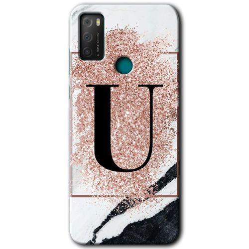 TCL 20E Kılıf HD Desen Baskılı Arka Kapak - Pembe Mermer Desenli U Harfi