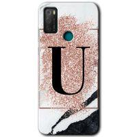 TCL 20E Kılıf HD Desen Baskılı Arka Kapak - Pembe Mermer Desenli U Harfi