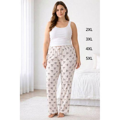 Viskon Pamuklu Kadın Büyük Beden Pudra Desenli Pijama Pantolon - MGB009 - Mudanis