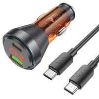 HOCO NZ12B Unimpeded PD48W USB + Type-C Araç Çakmaklı Hızlı Şarj Aleti + Type-C to Type-C Kablo Turuncu