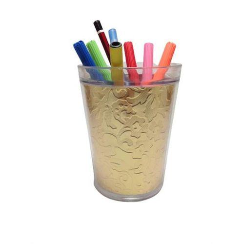 2 Adet Kalemlik Altın Yaprak Desenli Ofis Gereci 9X9X12Cm 370Ml
