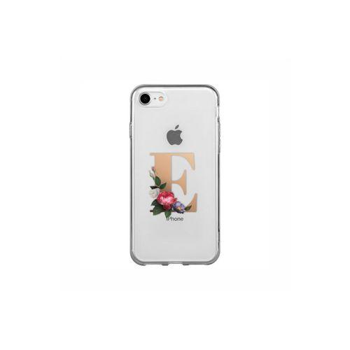 iPhone 7 Şeffaf Kılıf Gold Renkli Çiçekli E Harfli Desenli
