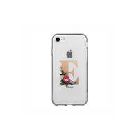 iPhone 7 Şeffaf Kılıf Gold Renkli Çiçekli E Harfli Desenli