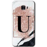 Galaxy C9 Pro Kılıf HD Desen Baskılı Arka Kapak - Pembe Mermer Desenli U Harfi