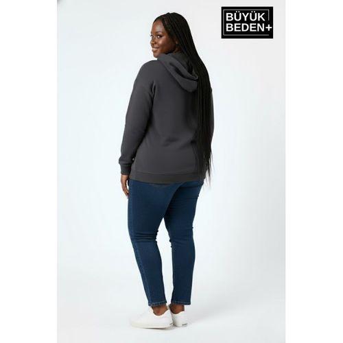 Kadın Büyük Beden Kapşonlu ince Sweatshirt SPR24BSWK57