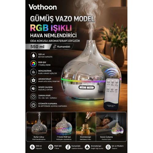 Gümüş Vazo Model Rgb Işıklı Hava Nemlendirici & Aromaterapi Difüzör – 550 Ml Kumandalı