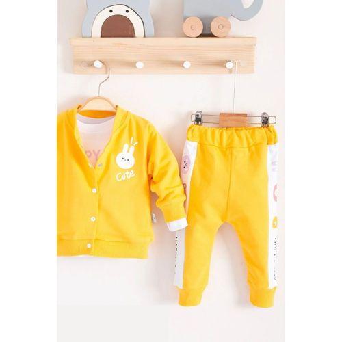 Cute Funny Desenli Kapişonlu Pamuklu 3'lü Kız Bebek Takımı