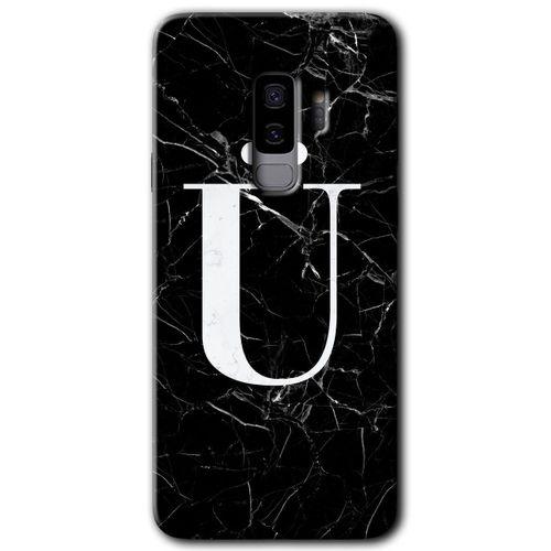 Galaxy S9 Plus Kılıf HD Desen Baskılı Arka Kapak - Siyah Mermer Desenli Ü Harfi + Kırılmaz Cam