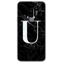Galaxy S9 Plus Kılıf HD Desen Baskılı Arka Kapak - Siyah Mermer Desenli Ü Harfi + Kırılmaz Cam
