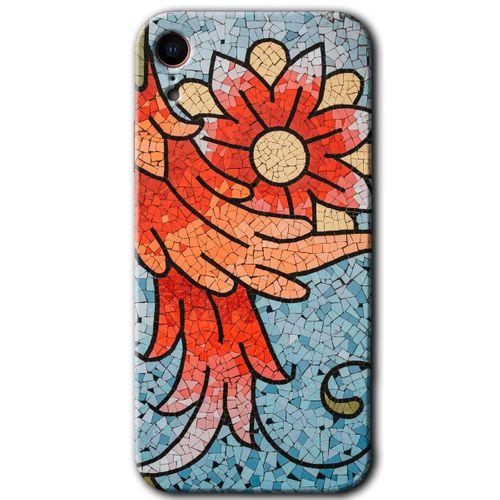 MRCİLETİSİM iPhone XR Kılıf HD Desen Baskılı Arka Kapak + Temperli Cam - Mozaik Çiçek