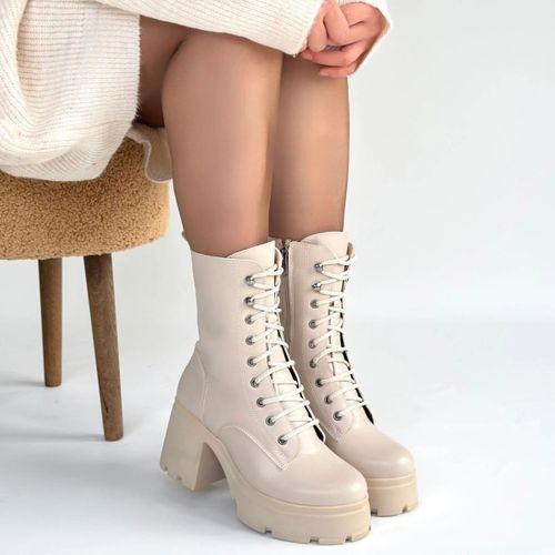 Jones Bej Cilt Bağcıklı Topuklu Bot