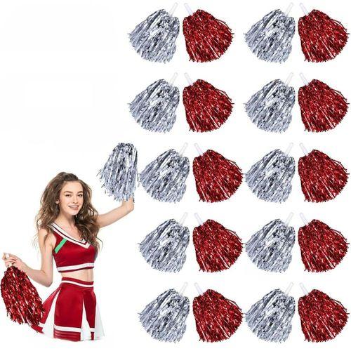 Kırmızı Gümüş Metalik Dolgun Gösteri Ponponu 20 Adet (10 Çift)