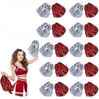 Kırmızı Gümüş Metalik Dolgun Gösteri Ponponu 20 Adet (10 Çift)