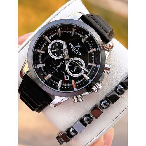 Daniel Klein Erkek Kol Saati 30 Metre Suya Dayanıklı Deri Kayış Kordon + Bileklik Hediyeli VS.BLKT.0672