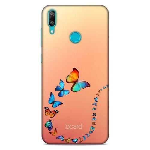 Huawei Y7 2019 Kılıf Kelebek Etkisi (47) Crystal Flex Kılıf Fuşya Sarı