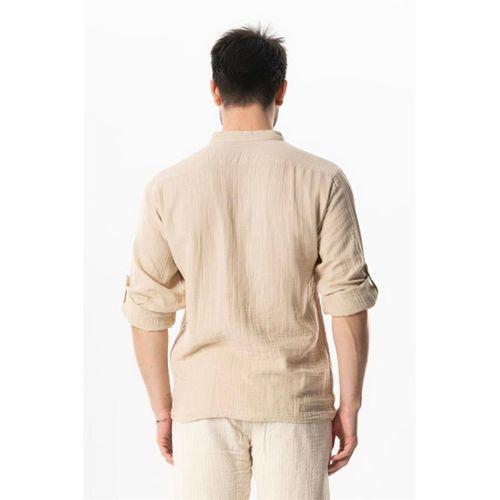 Uzun Kol Hakim Yaka Müslin Yazlık Sweatshirt Bej Bej